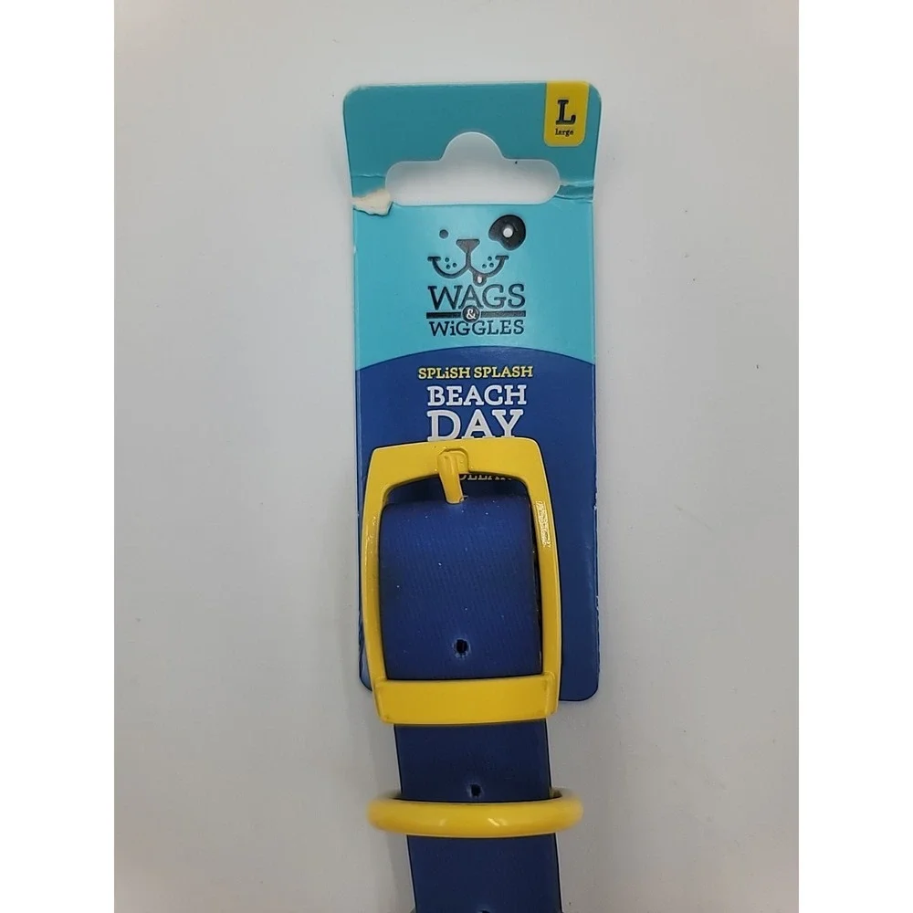 Wags & Wiggles Waterproof Rubber Dog Collar Blue With Metal Buckle Large 17